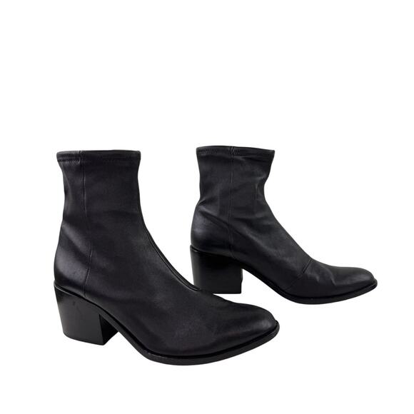 Opening Ceremony Women's Bootie 39 Black Leather Pull On Block Heel Ankle Boot - Picture 1 of 9